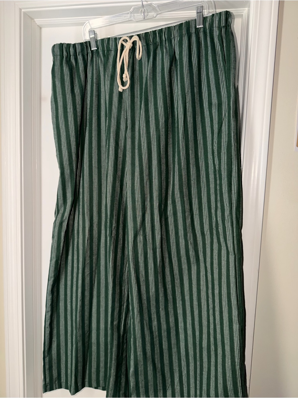 SHEIN Dark Green & White Striped Wide Leg Pants